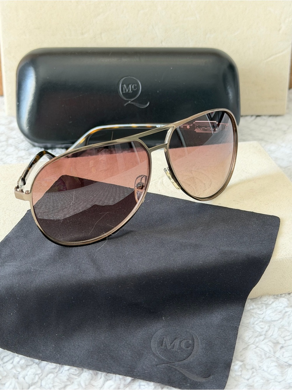 Alexander McQueen MCQ 0009/S VZHJD Aviator Sunglasses 62-11-140 w/ Case